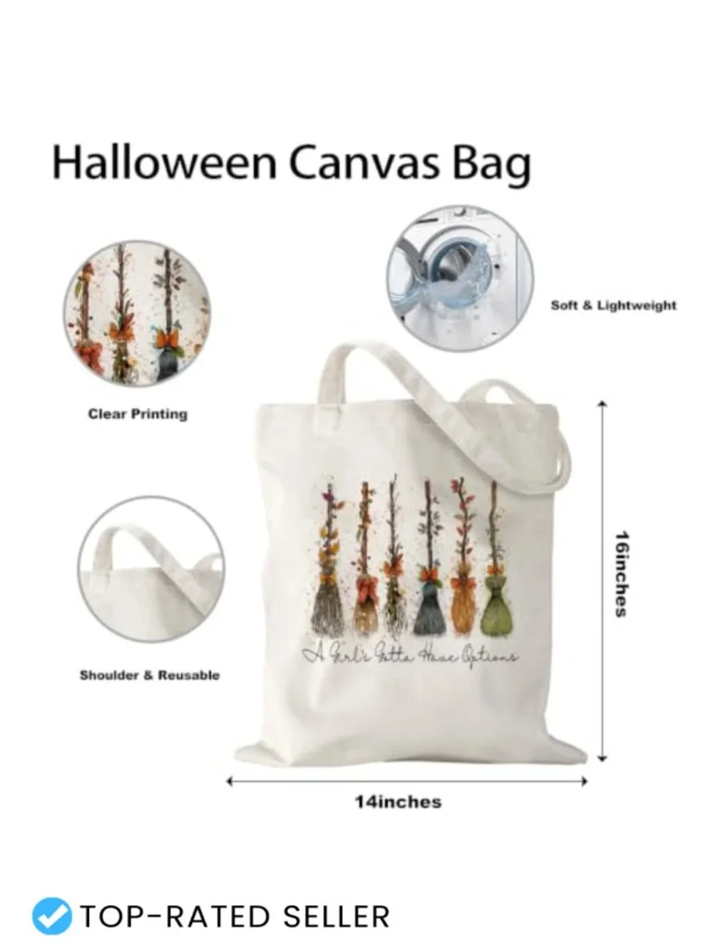 Halloween Tote Bag Women Gift Canvas Reusable Trick or Treat Hand-Carry